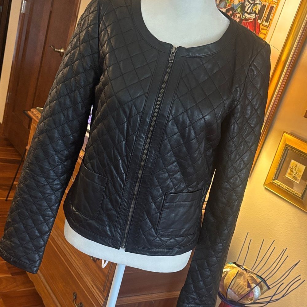 HINGE Black Leather Quilted Women's Jacket - S